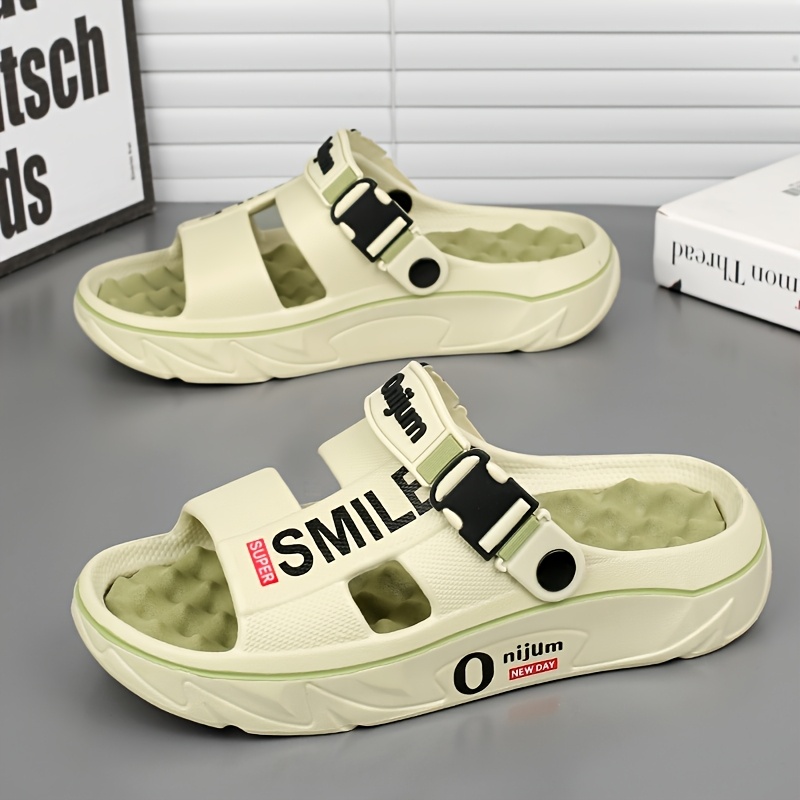 mens summer 2025 new thick sole eva slide sandals slip resistant high quality odor resistant ergonomic arch support massage sole open toe design with   letter print for beach outdoor casual wear outdoor footwear stylish contrast accents antislip footwear strappy sandals suitable for women Product details 4