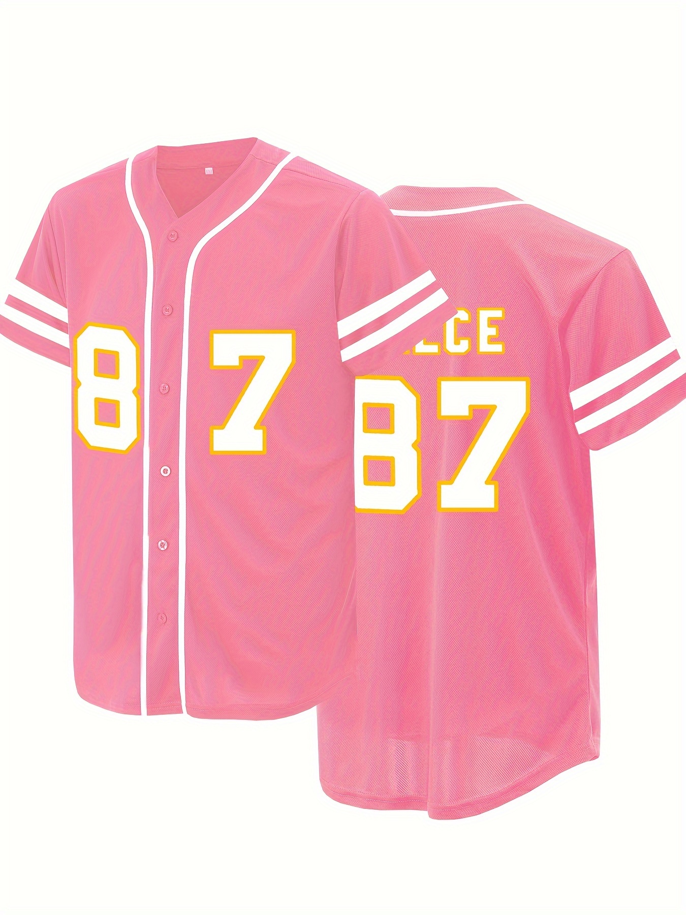 womens embroidered pink baseball jersey v neck short sleeve Temu