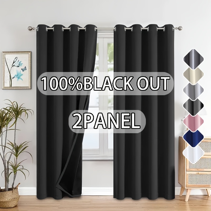 2 pack blackout curtains 100 blackout laminated village style lightweight grommet curtains suitable for bedroom living room   solid color