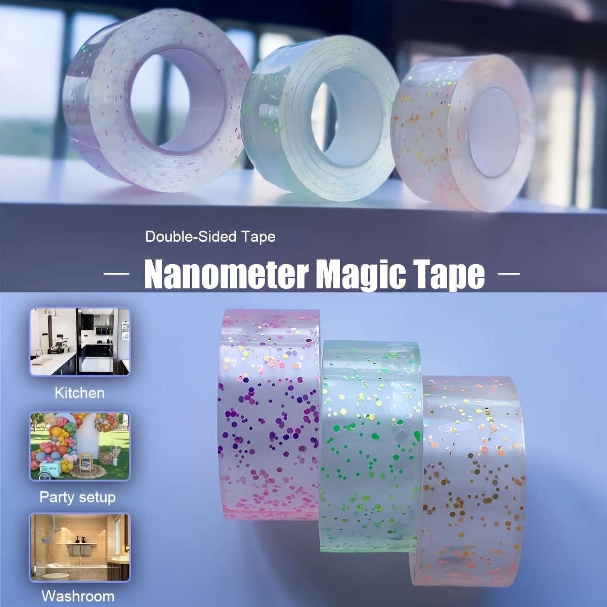 1pc Nano Tape Double Sided Tape Transparent Reusable Waterproof Adhesive  Tapes Cleanable Kitchen Bathroom Supplies Tapes, Discounts Everyone