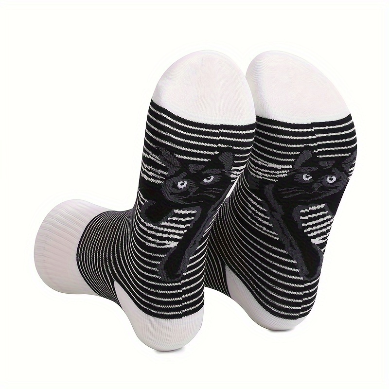 

1 Pair Striped Socks Cute Animal Cat Print Mid Tube Socks - Perfect For Fall & Winter