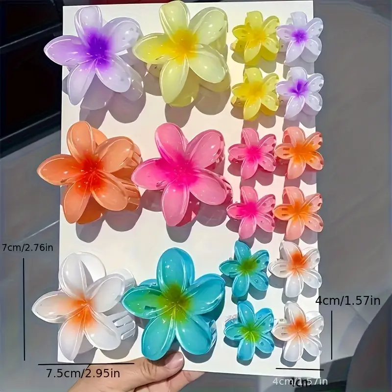 18pcs egg flower hairpins six large   small gradient candy color flowers fashionable   suitable for photography and daily use back combed ponytail shark clip hair accessories Product details 2