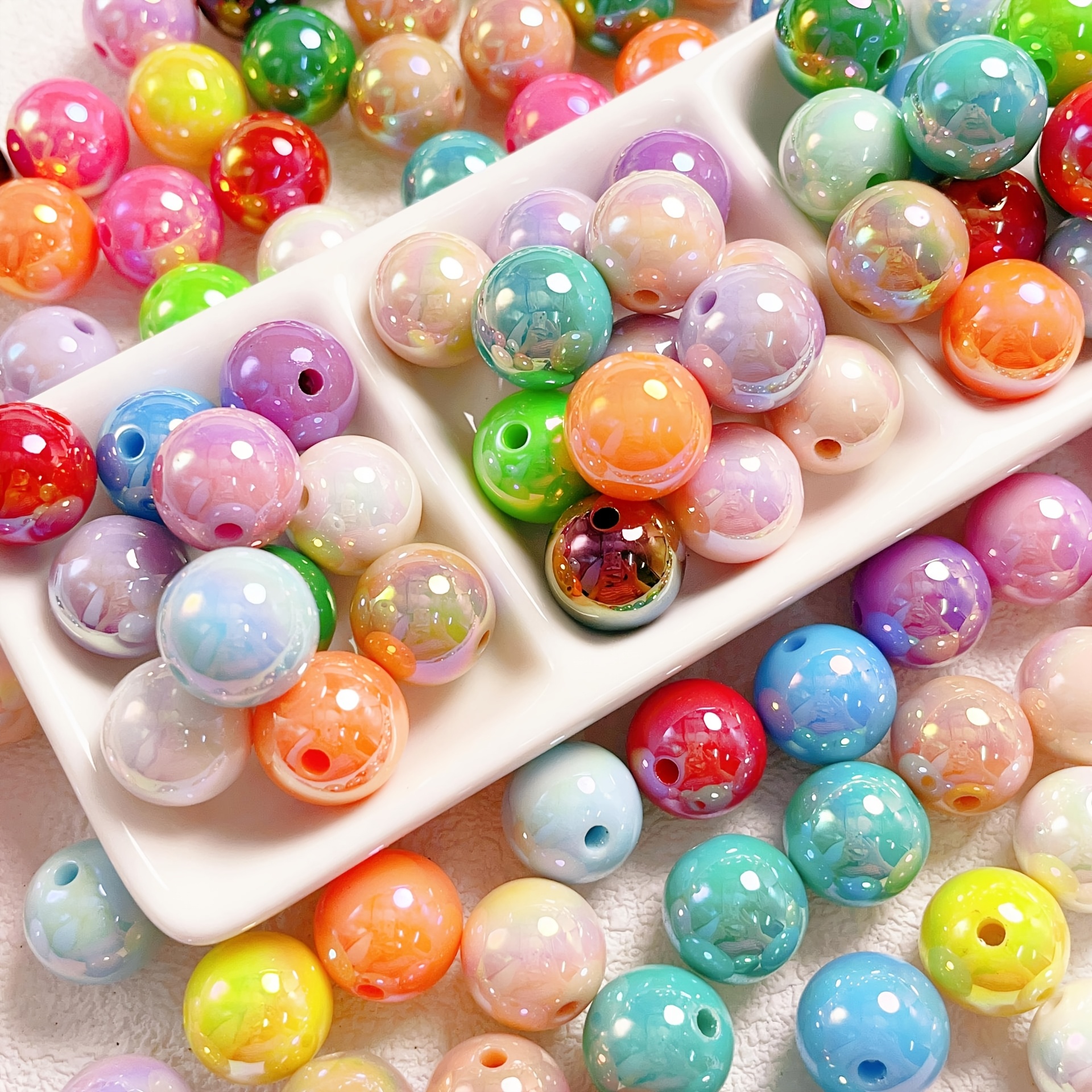 TEMU 88 pièces Perles Acryliques Solides 10mm AB, Colorées, Perles Libres DIY, Bracelet, Collier, Chaîne de Téléphone, Cadeau de Fête
