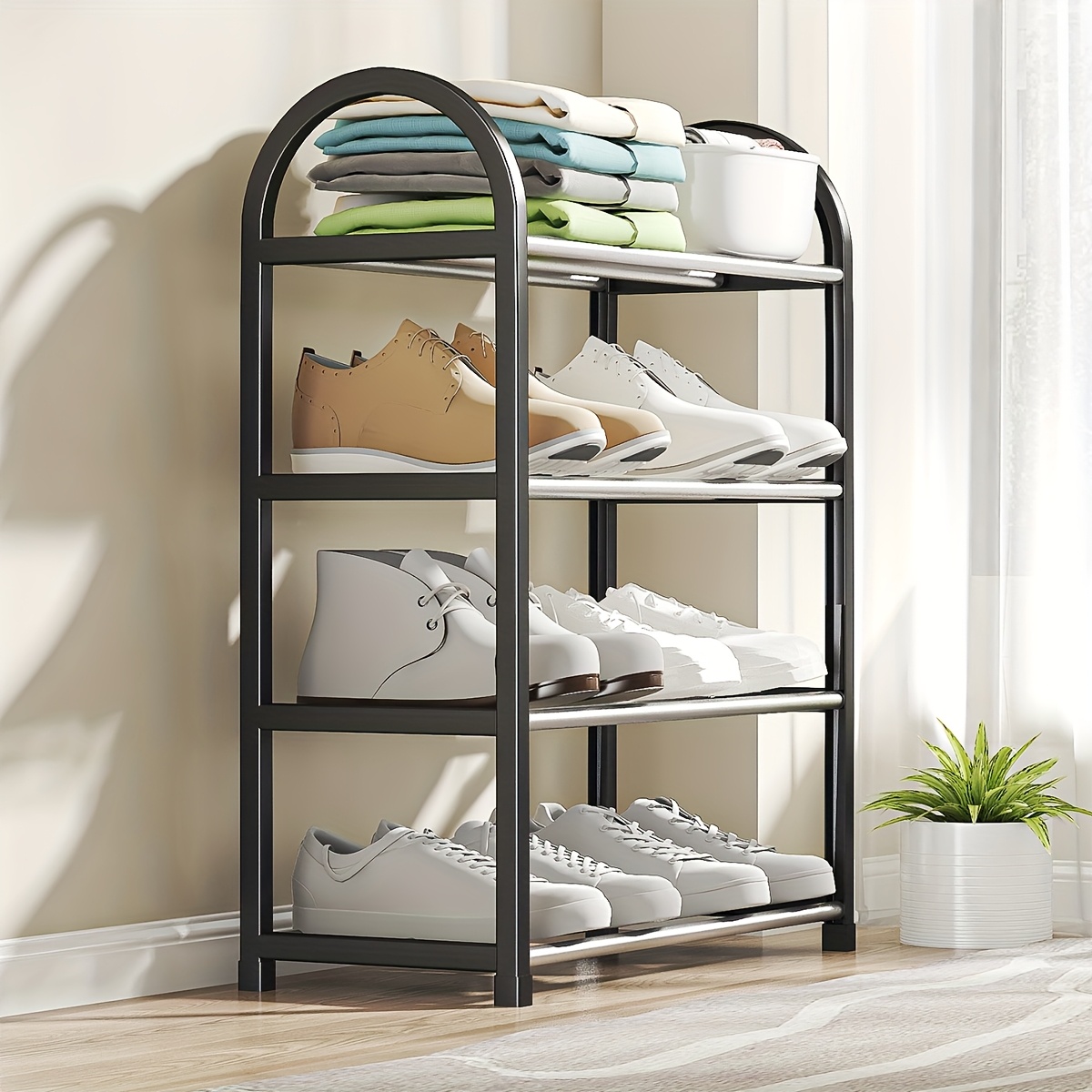 

Spacious Shoe Rack - Dustproof, Metal & Plastic, Easy , Large Capacity Organizer For Home, Dorm, Entryway - Black With Shelving, Dorm Room |modern Shoe Rack|sturdy Construction, Shoe Storage Organizer