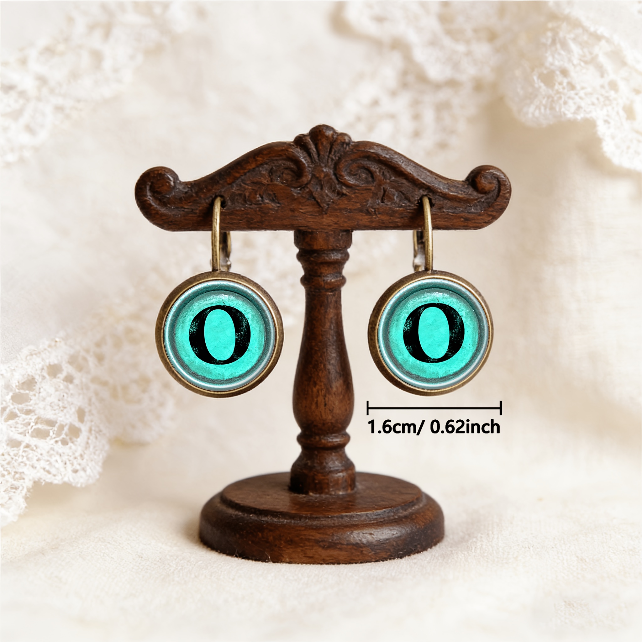 2pc Cyan Round Classical Earrings Set with Metal Texture