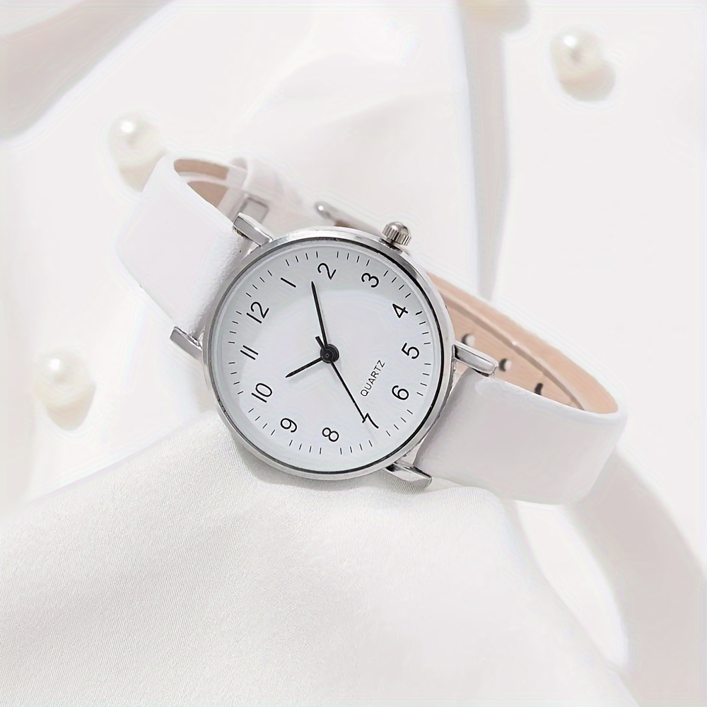 2pcs/set Women's Casual Round Pointer Quartz Watch Analog PU Leather Wrist Watch & Leaf Bangle, Gift For GirlsHer