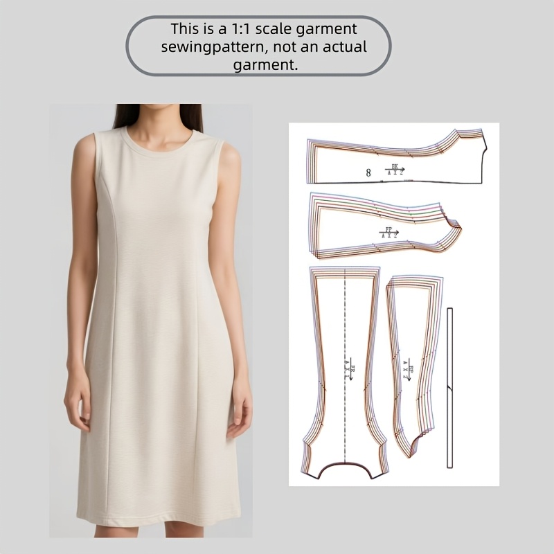 E-shop Damen S-3XL Full Size 6-teiliges ärmelloses Kleid Nähmuster (Muster zum Selbermachen, nicht fertige Kleidung) Geeignet zum Entwerfen eigener,