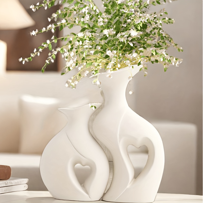 

White Resin Double Vase Set - Ideal For Tulips & Home Decor, Perfect Living Room Centerpiece