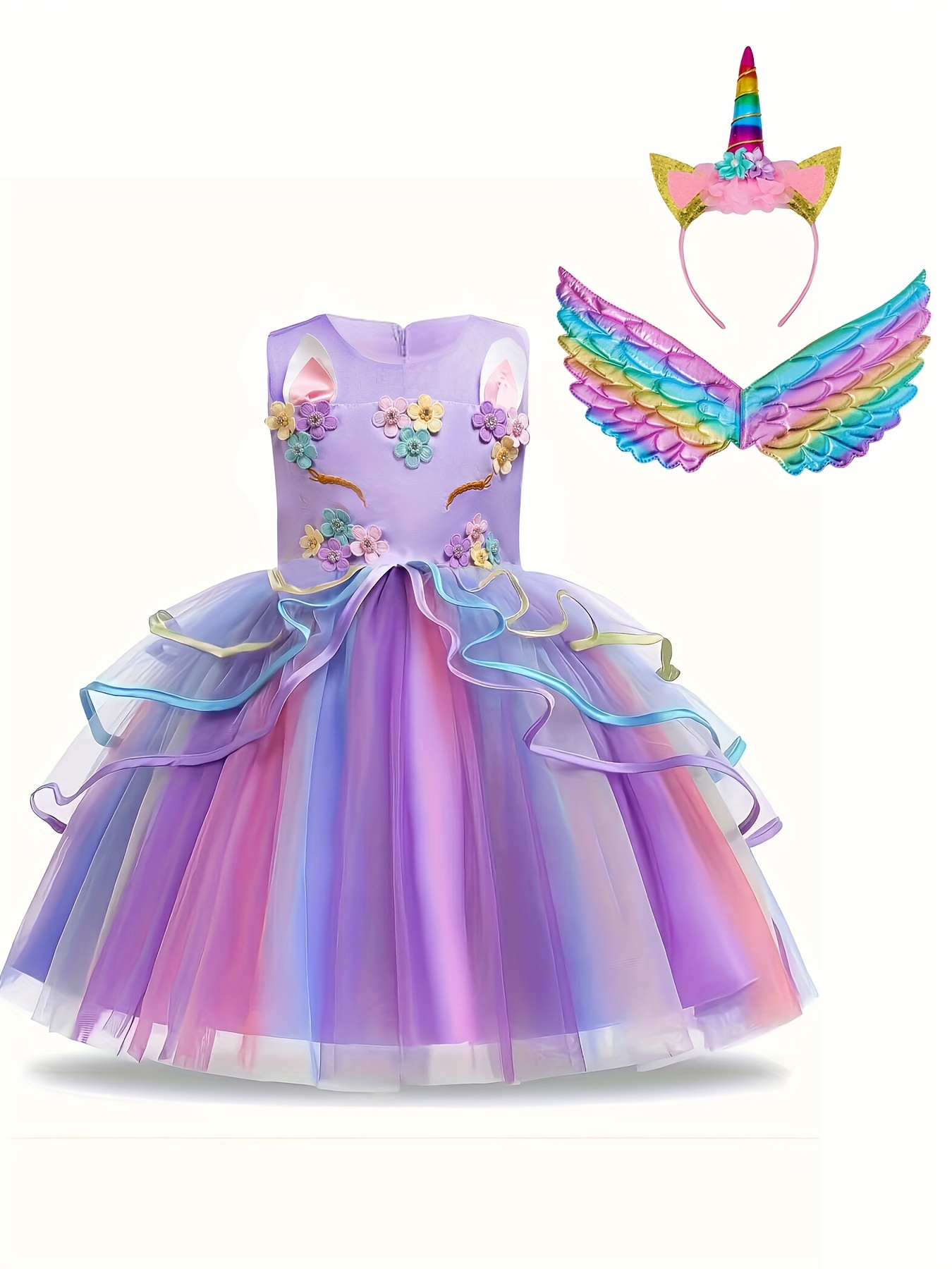 Girls' Dress Up Clothes and Accessories Girls' Dress Up Clothes Colorful  Dresses Holiday Suits Christmas Halloween Costumes with Horn Headgear Wings