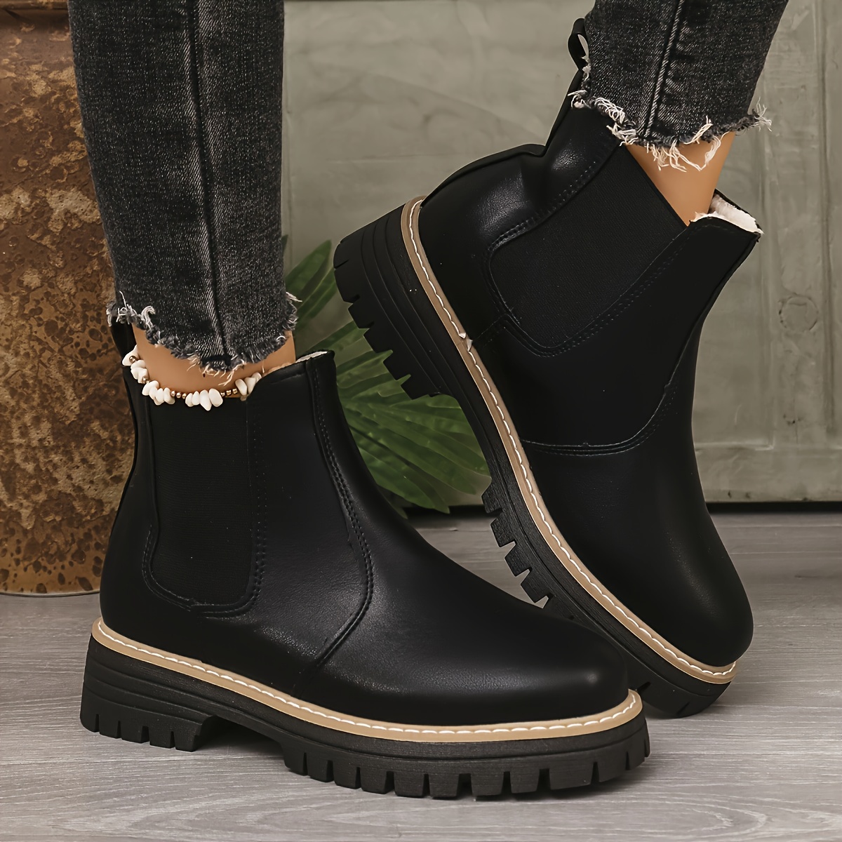 TEMU Women's Winter Slip-on Short Boots, 071-8 Black Pu Boots, 11 Sizes Available - Non-slip Sole - Indoor/outdoor Warm Shoes - Comfortable House