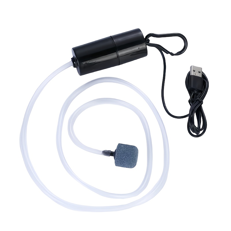 TEMU 1pc Portable Aquarium Air Pump - Usb-powered Mini Oxygen Pump With , For Home Aquariums & Fish Farming, White & Black, Aquarium Pump, Fish