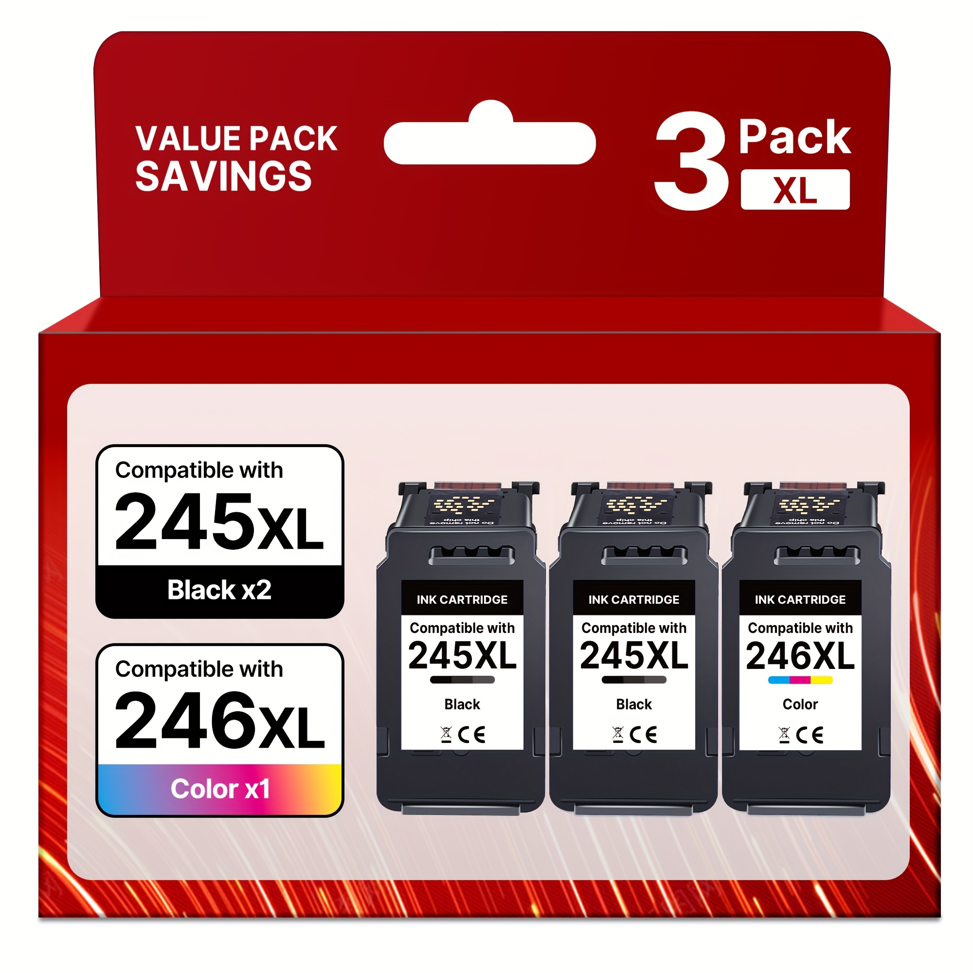 TEMU 3 Pack 245xl Ink Cartridge Compatible Replacement For Pg 245 Xl Cl 246 Xl Combo (1 Black 1 Color) Cl246 For Tr4520 Mx490 Mg2522 Mx492 Tr4522