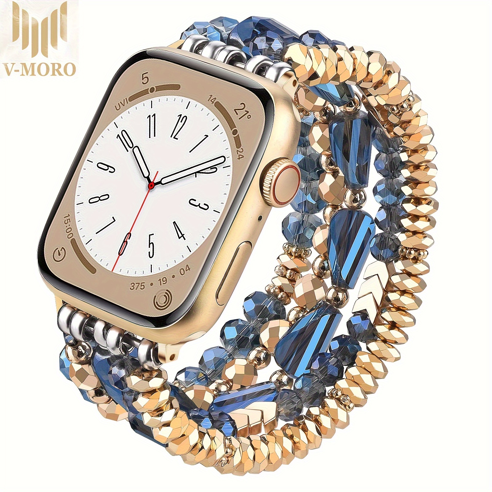 

V- Beaded Bracelet Band Compatible For Apple Watch Bands 38mm/40mm/41mm/42mm/44mm/45mm Women, Dressy Fancy Crystal Stretchy Strap For Iwatch /7/se/6/5/4/3/2/1