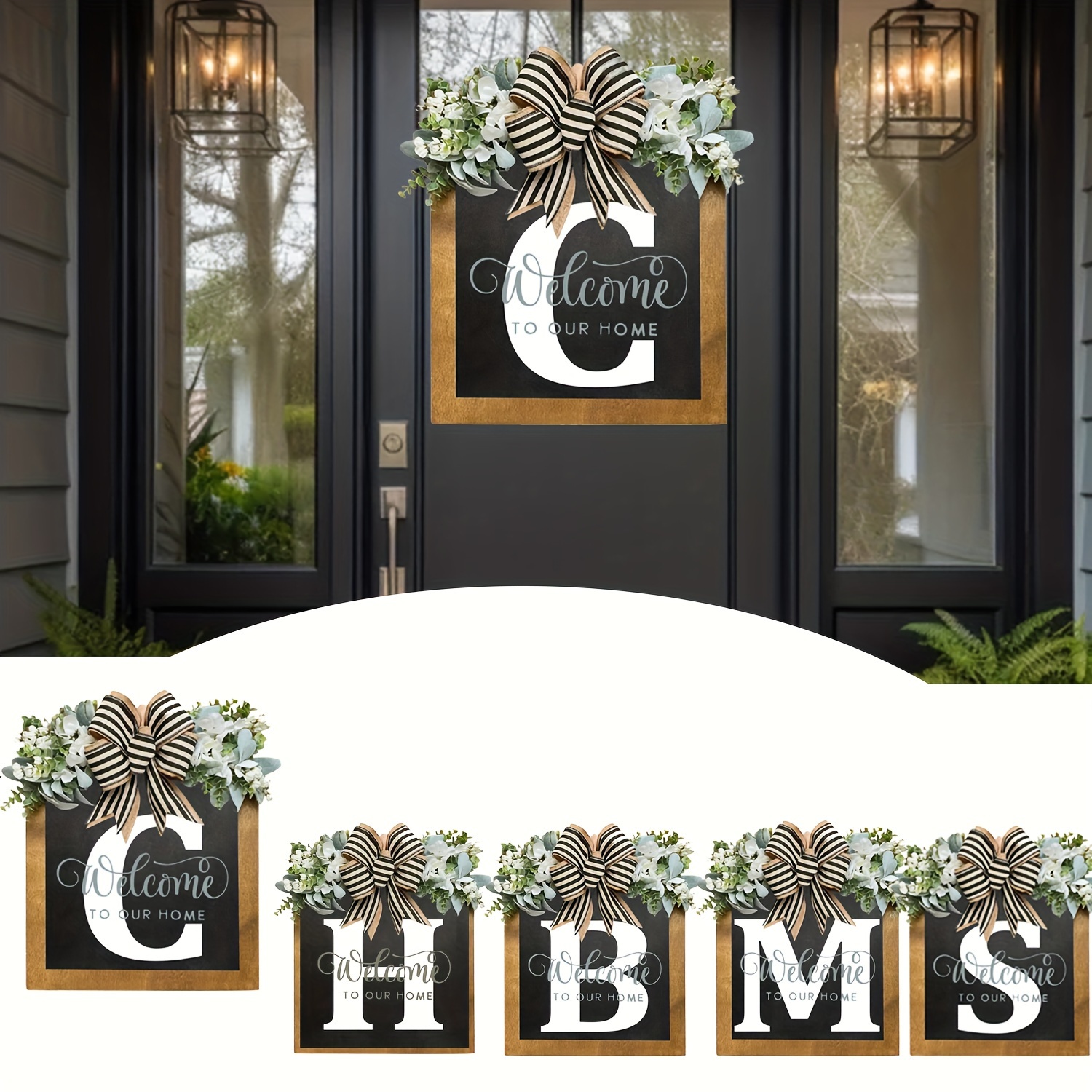 

1pc, Personalized Last Name Farmhouse Wreath With Welcome - Home And Office Decor