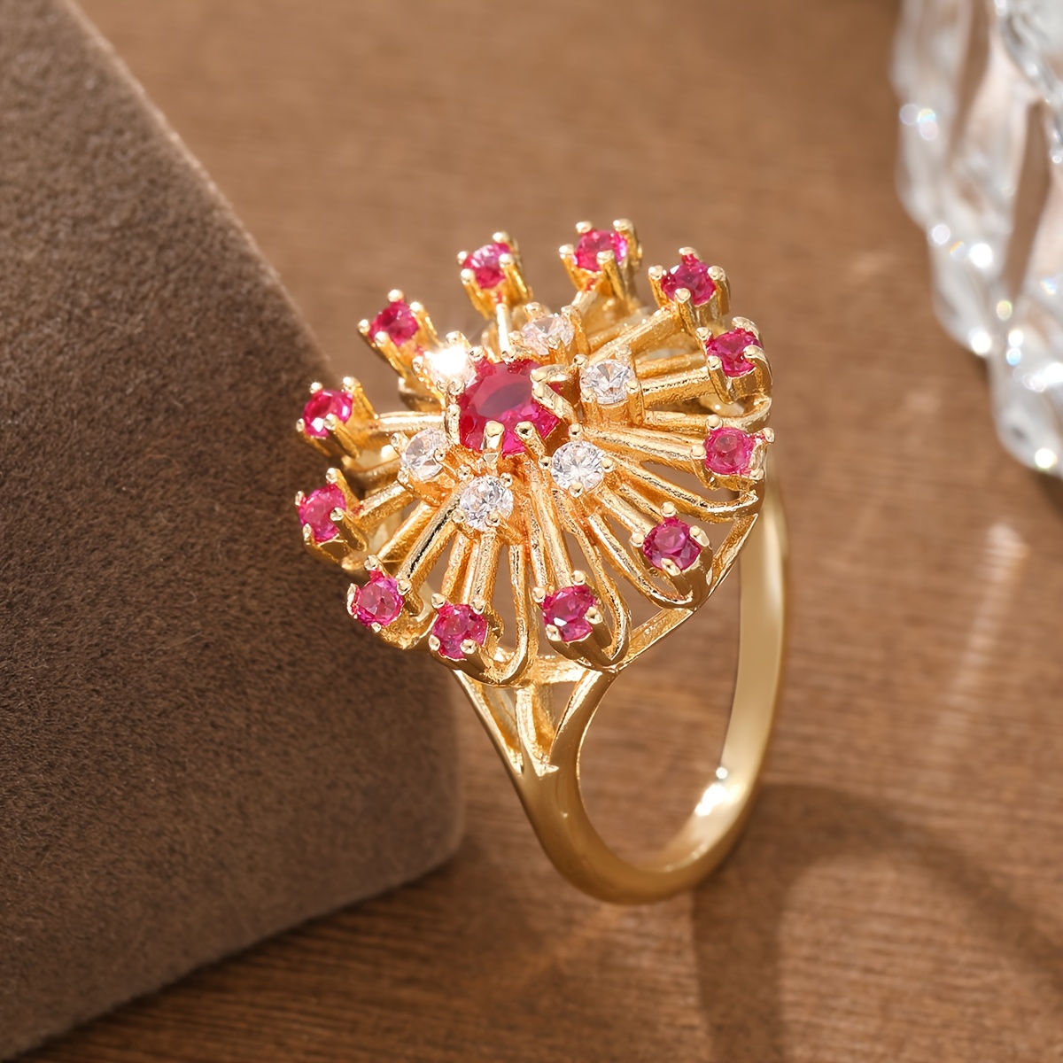 Women's Retro Firework Sun Flower Ring with Zirconia