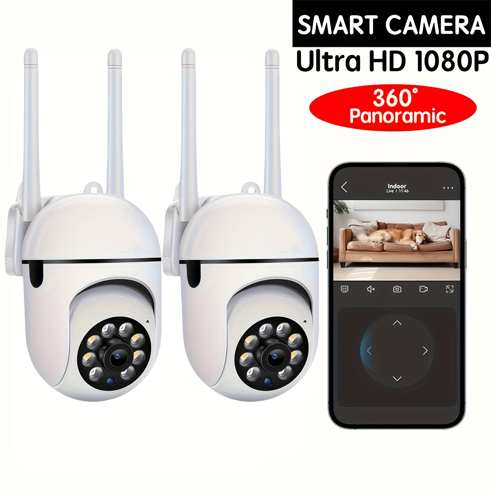 Image of Black Friday 2pcs Ease 1080p Hd Wifi Security Camera, Color Night Vision, 2-way Audio, 360 Pan/tilt/zoom, Motion Tracking & Detection For , Spotlight & Siren,wired
