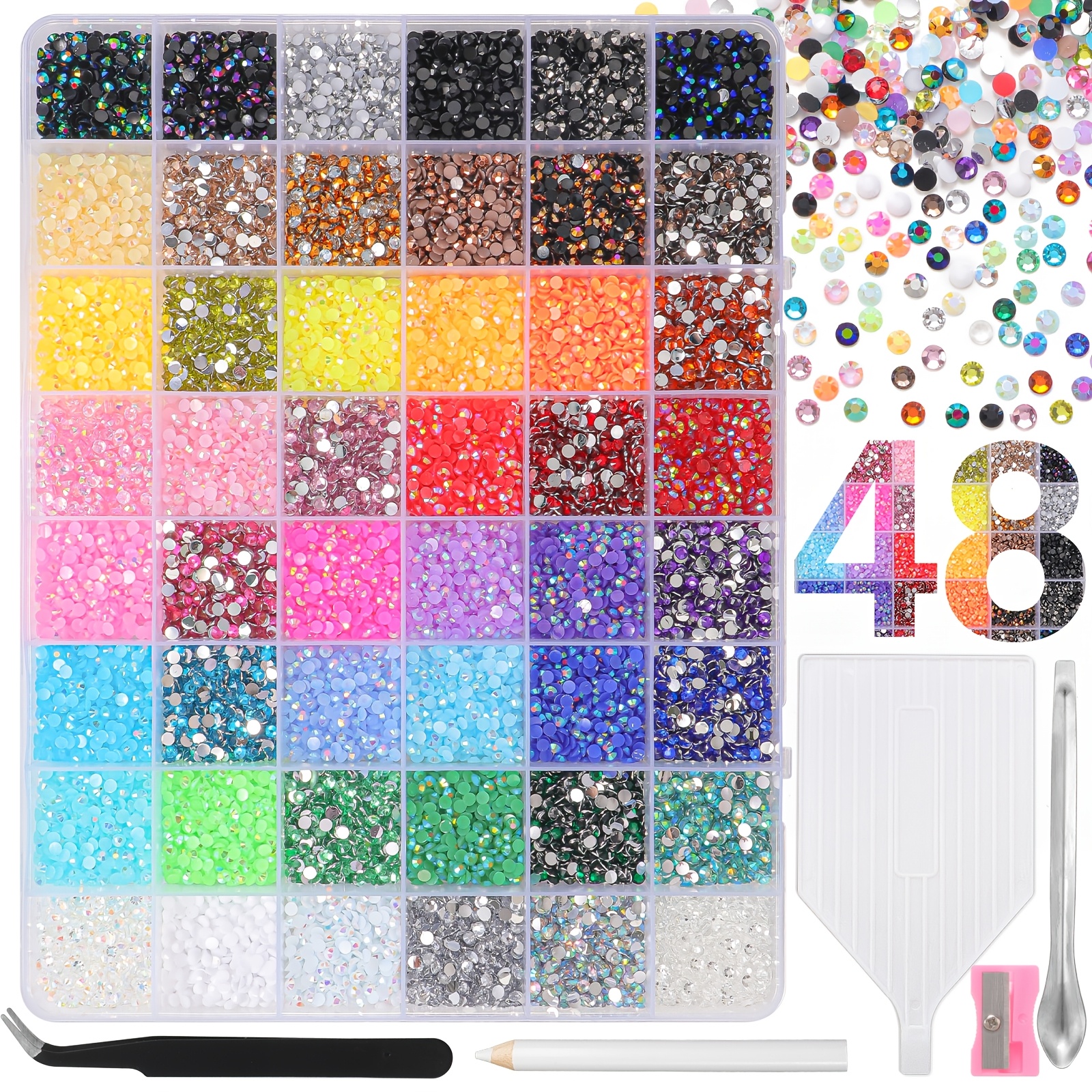 TEMU Kit di strass in resina da 48 colori con strumenti per bedazzling, colori 3/4MM strass Jelly Crystal, colorate per bedazzling per creazioni di