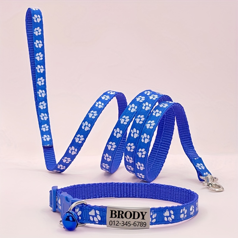 TEMU Personalized Pet Collar And Leash Set , Adjustable Quick Release Durable Training Pp Collar For Small Dogs And Cats, 4ft Lead