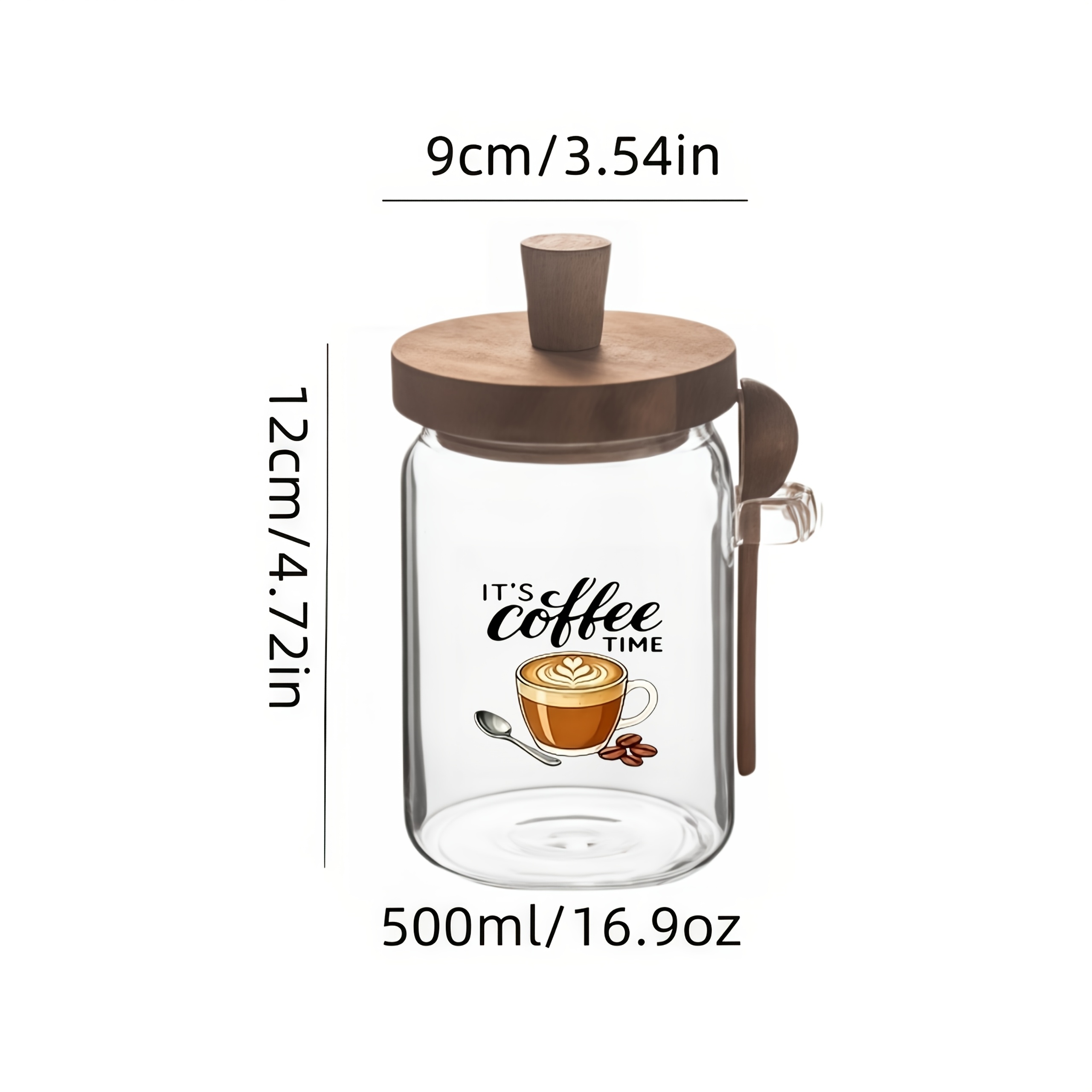 TEMU 2pcs 1 Jar + 1 Scoop Cute Pattern Glass Coffee Bean Storage Jar - Suitable For Coffee Beans, Spices, , Seasonings, Storage - Airtight Freshness