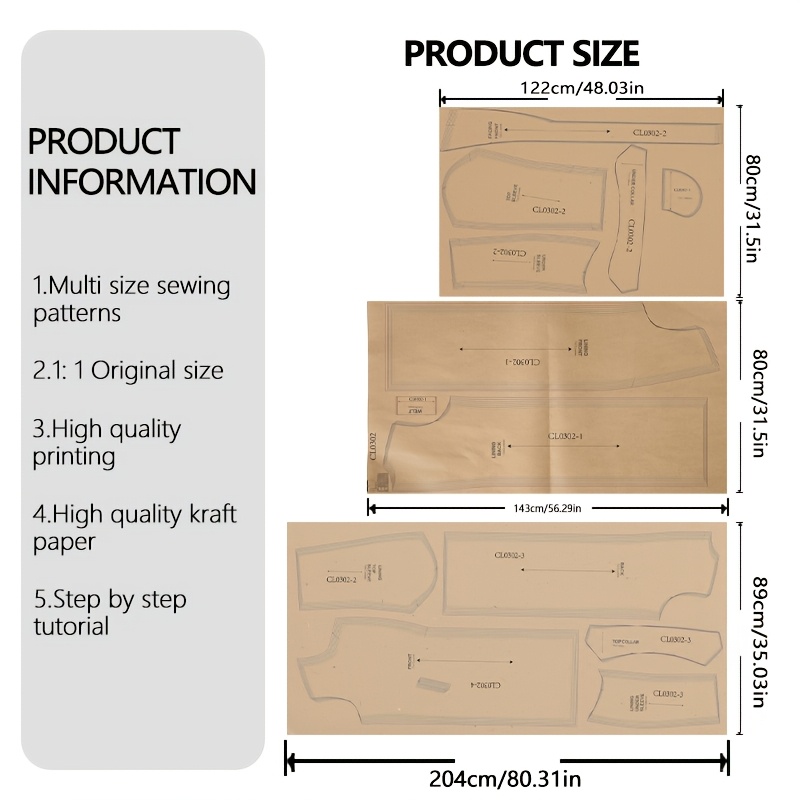 TEMU Open-front Notched Lapel Sewing Pattern For Women | 1:1 Paper Template With Tutorial | Beginner-friendly Clothing Pattern For Handmade Adult