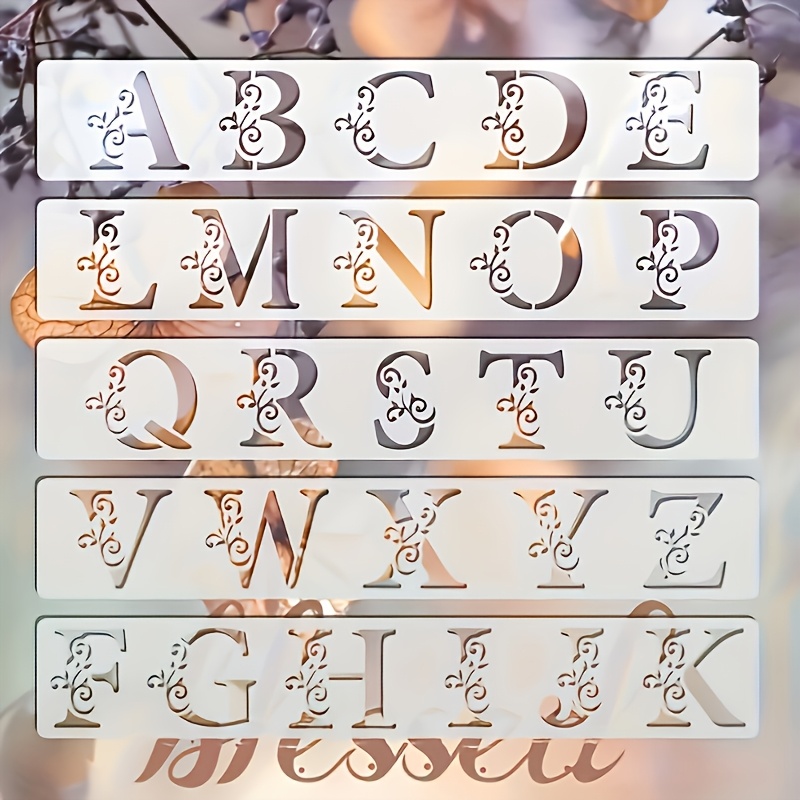 Image of 5pcs 5pcs Floral Alphabet Stencil Suitable For Fabric, Scrapbooking, Wedding Decorations, Birthday Crafts - /lowercase A, 0-9 Templates With Glitter & Spray Paint Compatible For