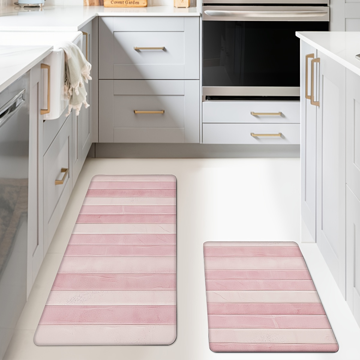

1pc/2pcs, Pink Pattern Kitchen Mats, Non-slip And Durable Bathroom Pads For Floor, Comfortable Standing Runner Rugs, Carpets For Kitchen, Home, Office, Laundry Room, Bathroom, Spring Decor