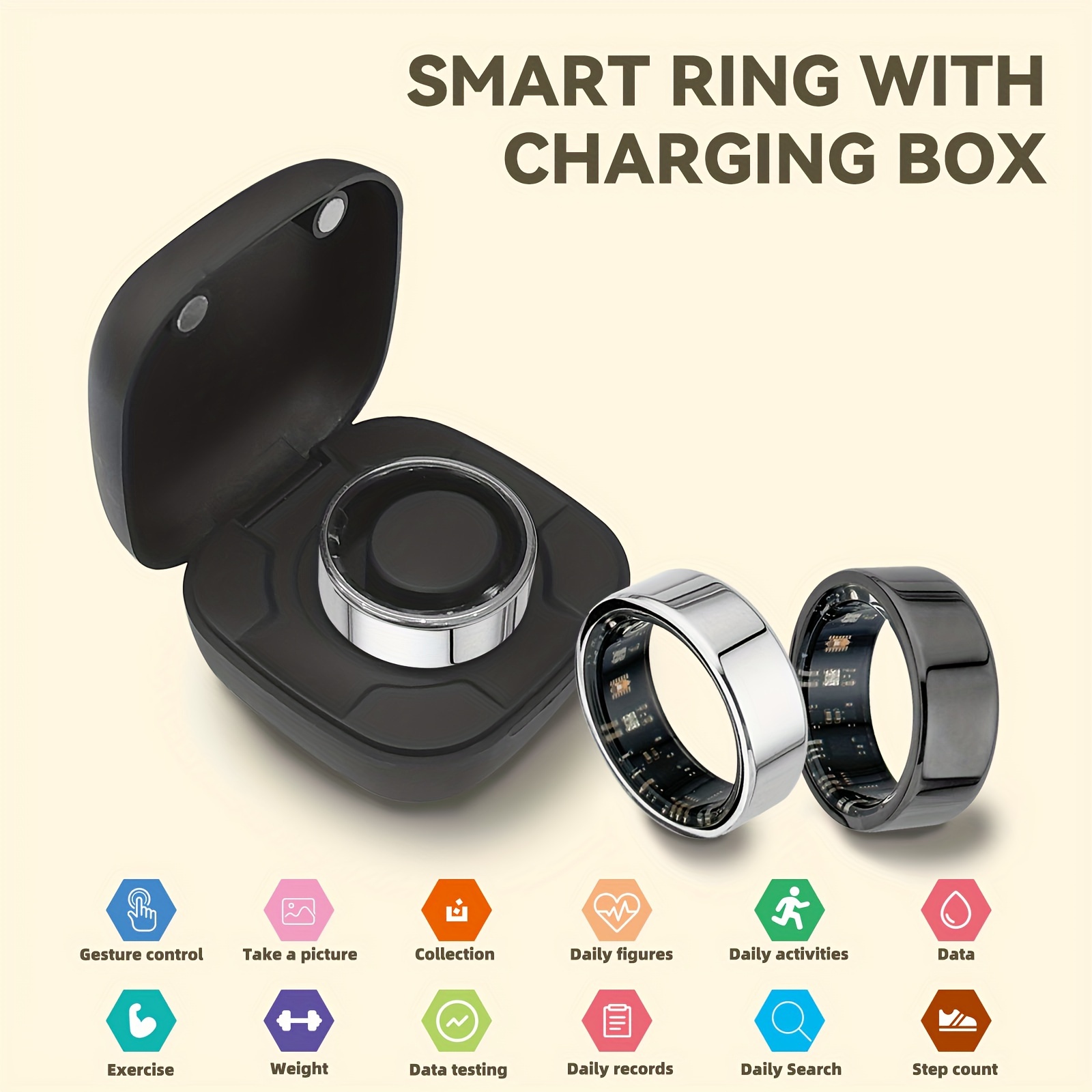 

Smart Ring, New Smart Ring With Charging Compartment, Fitness, Steps, Distance, , Sleep, Exercise, Compatible With Iphone Android, Remote , Power , Water Resistant, Stylish And Comfortable Gift Option