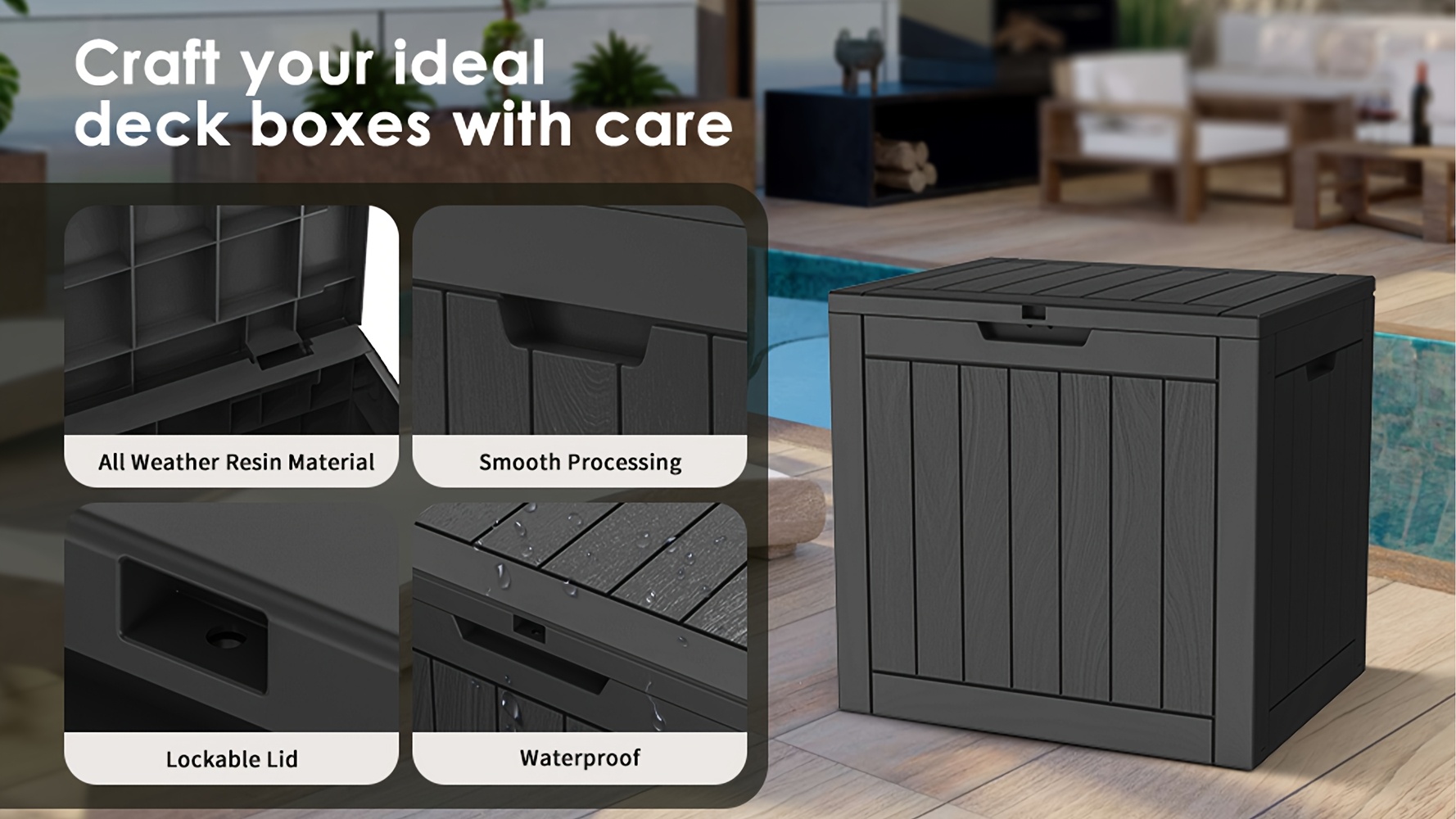 35 gallon large weather resin deck box weatherproof uv resistant storage box   indoor and outdoor storage with lockable lid suitable for patio furniture garden tools   gift for halloween christmas thanksgiving box Product details 2