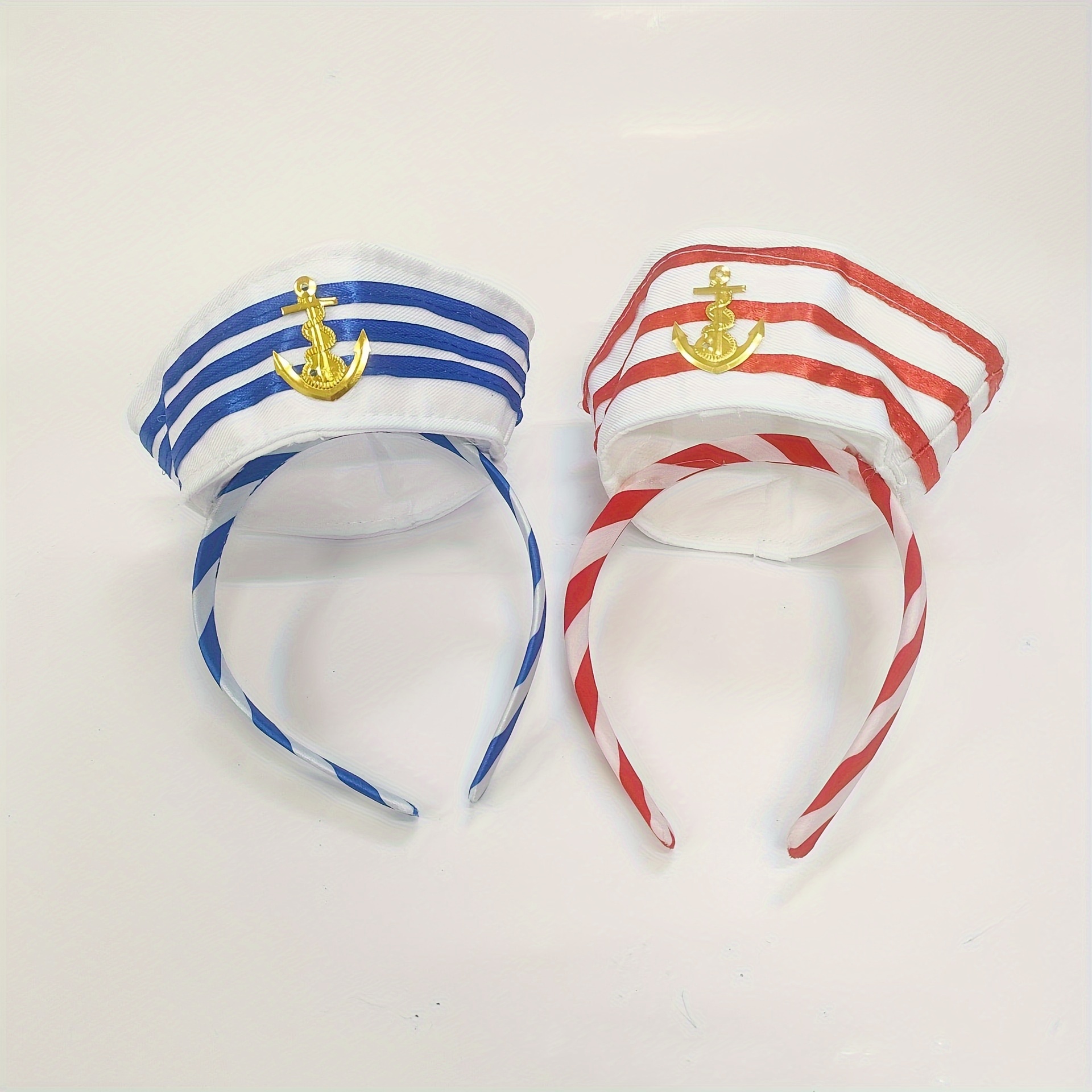 

Nautical Anchor Headbands - Party Decorations For Women - Festive Navy Blue And Red Striped Headbands With Golden Anchors - Perfect For Themed Events