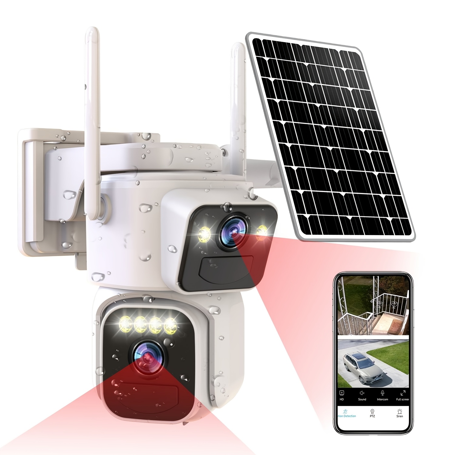 TEMU Dual Lens Solar Security Camera Outdoor Wireless, Wifi, Pir , 2-way Audio, Color Night Vision, Ip65, Sd & Cloud Storage, Multi-user , Home