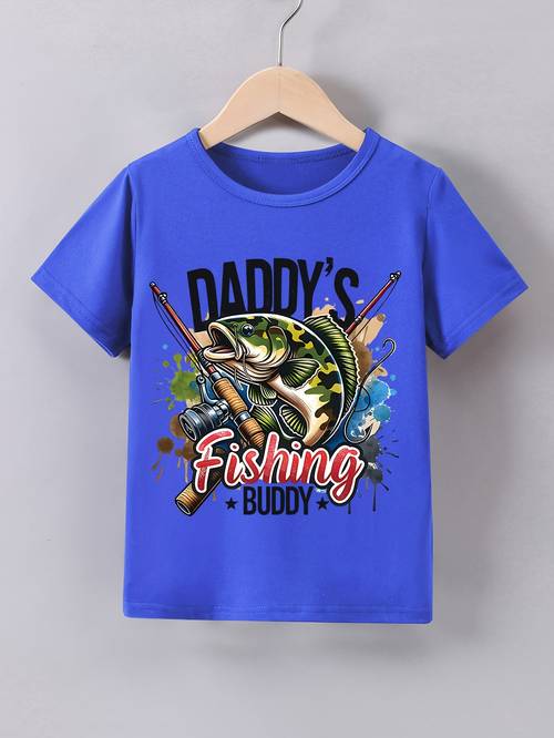 jongens zomer korte mouw vissersmaatje vissen print t-shirt