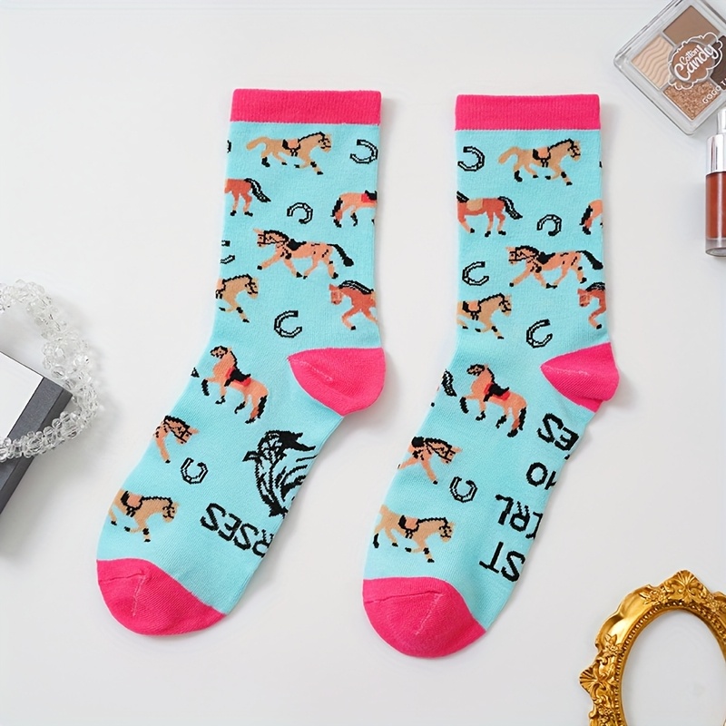 1 Pair Unisex Mid-calf Creative Knit Socks Pattern, Hand Washable Good Gift