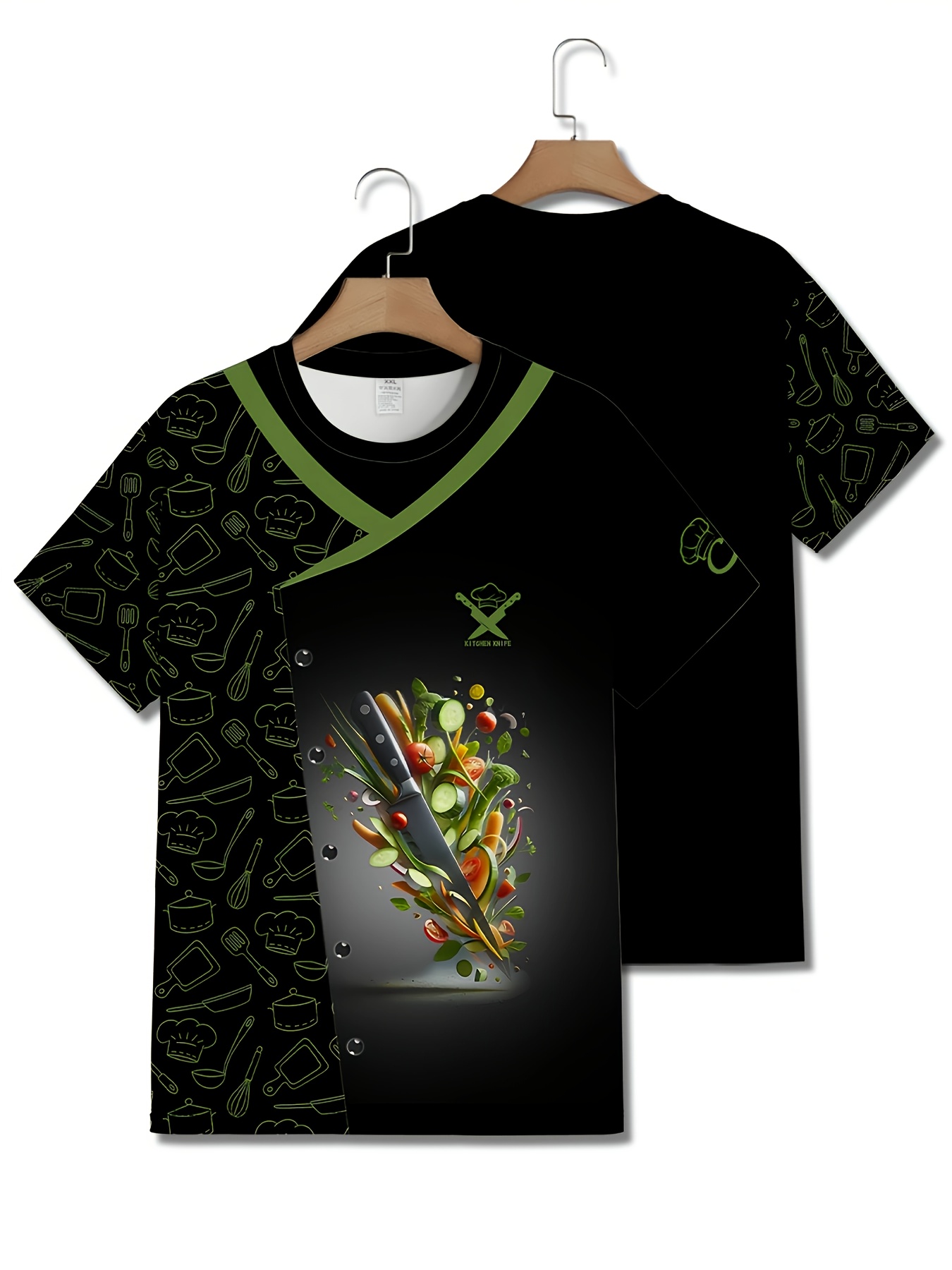 t-shirt de chef personnalisé pour femmes, col  , manches courtes, motif alimentaire,     de polyester et de spandex, tenue décontractée pour toutes   pour les passionnés de cuisine.