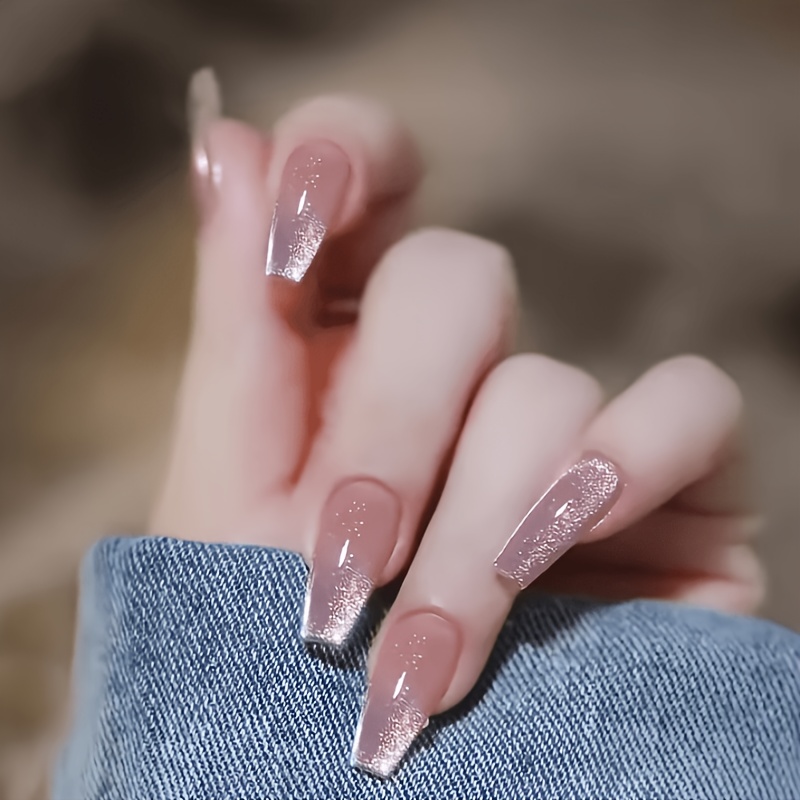 TEMU Migliora il tuo look: Set di 24 unghie adesive, design occhio rosa nudo, di fascia , e , versatile, elegante, , unghie finte per estensione