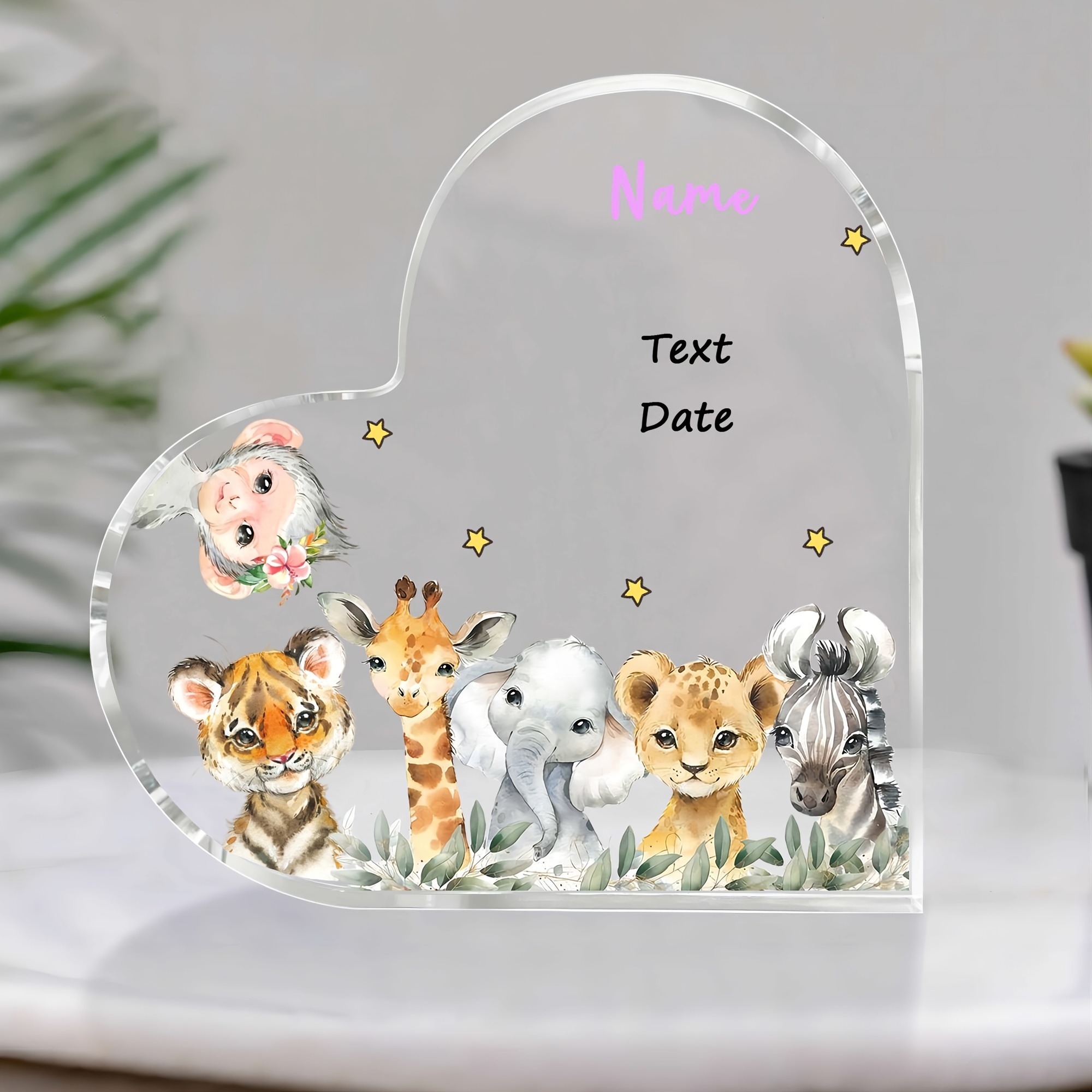 2d Flat, Personalised Name Acrylic Christening Gift, Animals Gift Christening Keepsake Gift, Baptised Gift, Baptism Gift