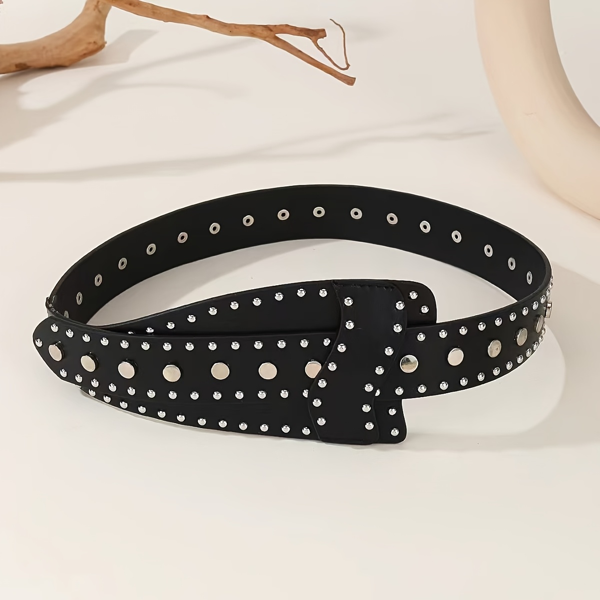 Y2K Punk Style Rivet Waist Belt with Snap Closure