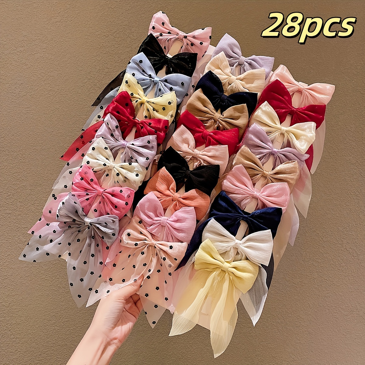 

Lemon 28-piece Hair Clips Set, Style Polka-dot Bowknot Barrettes, , Polyester Ribbon Hair Accessories For Girls Over 15 Years Old