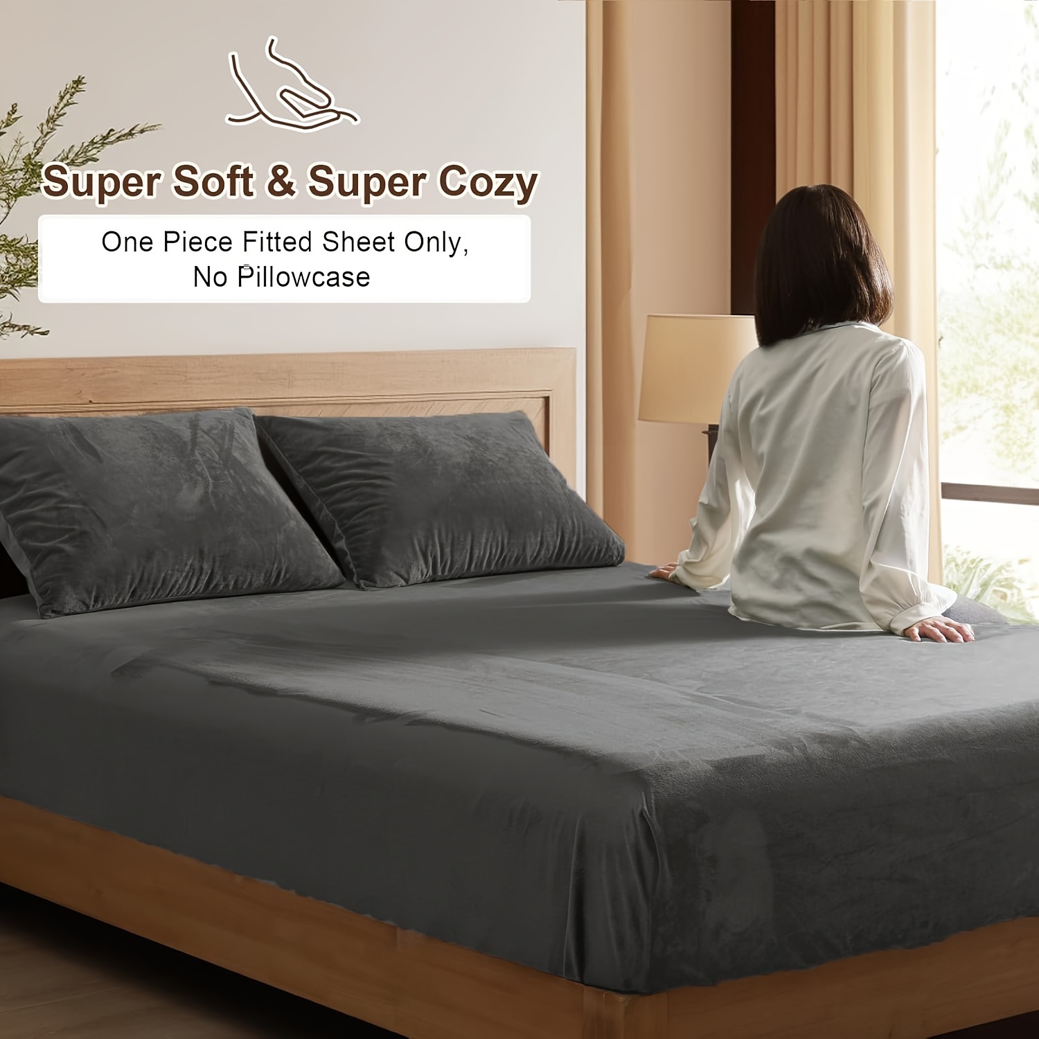 Image of 1piece Soft Velvet Fitted Sheet, 9" Pocket With Stronger Elastic Band, , 1 Pack Cozy Bottom Sheet For , No Pillowcases, Dark Grey