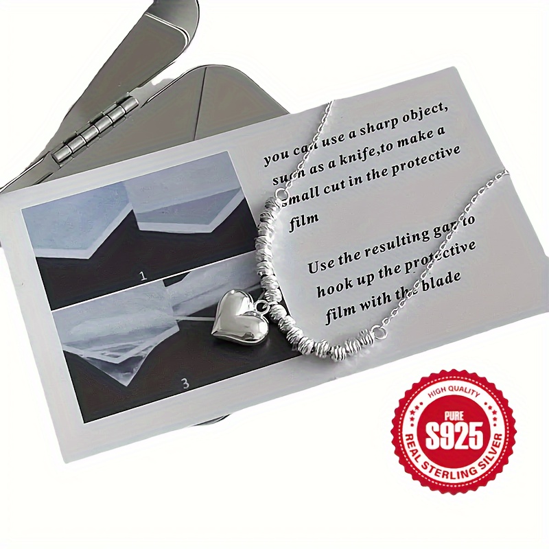 925 Sterling Silver Heart Pendant Necklace with Anti-Allergy Beads