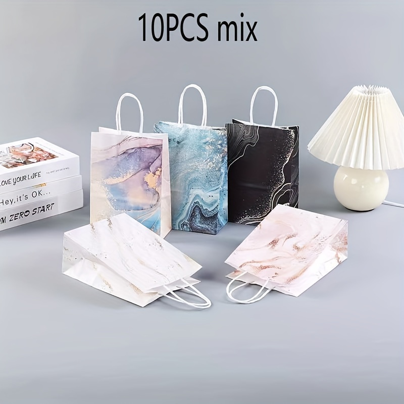 10pcs 21*15*8cm Marble Pattern Paper Gift Bags With Handles - Perfect For Birthday, Wedding Favors & Eid Ramadan Decorations