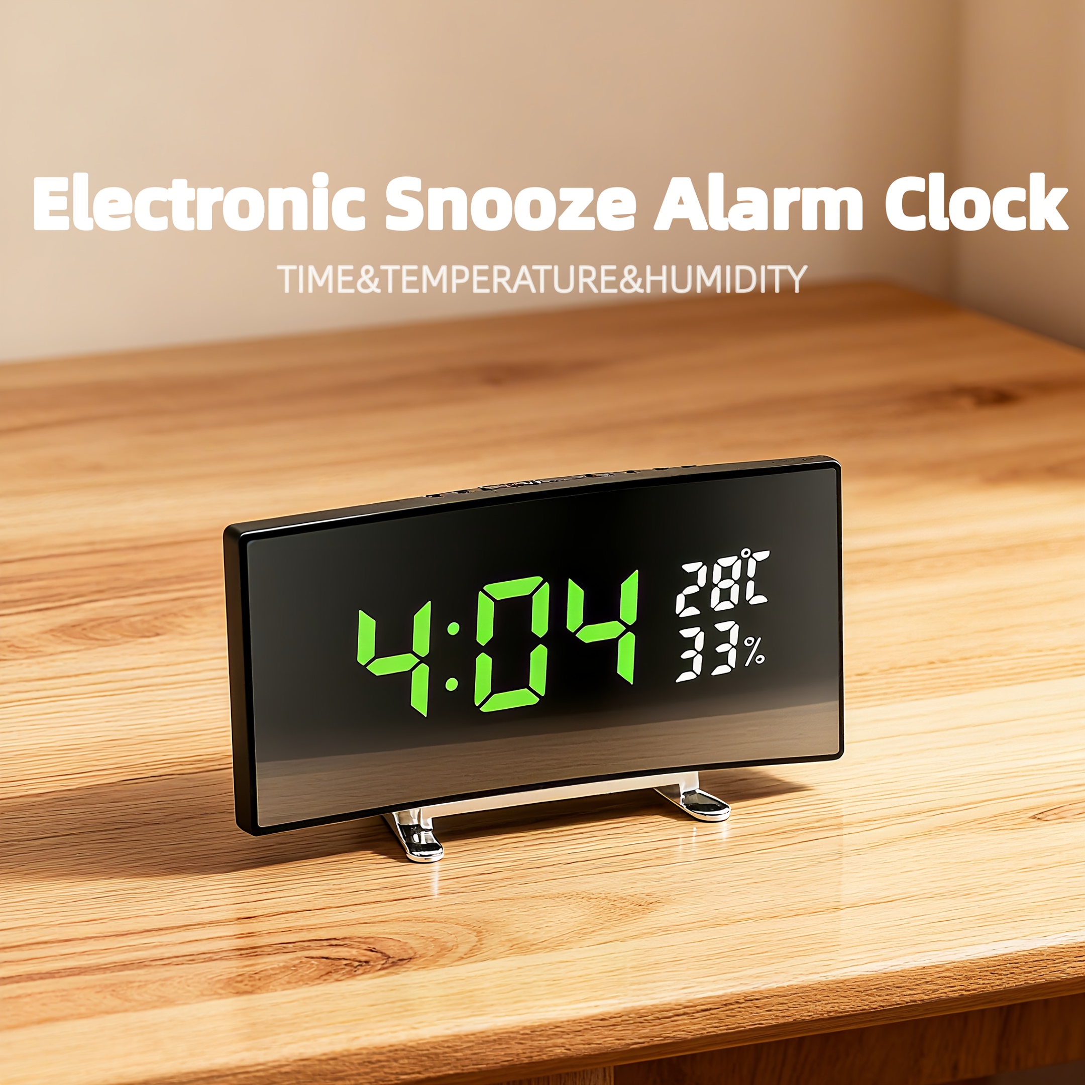 Modern LED Digital Alarm Clock with Extra-Large Display | Multi-Function Temperature and Humidity Display | The Perfect Choice for a Stylish Bedroom Alarm Clock, White and Green Digital Display, Powered by 3*AAA Batteries/USB | A Fashionable Alarm