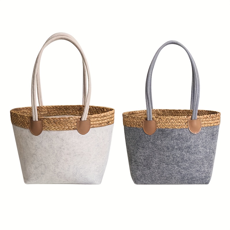 Image of Fashion Felt Handbag Set | Apricot Color, Minimalist Style, Ideal For Everyday Use And Shopping, Unlined Fabric With Fixed Shoulder Straps