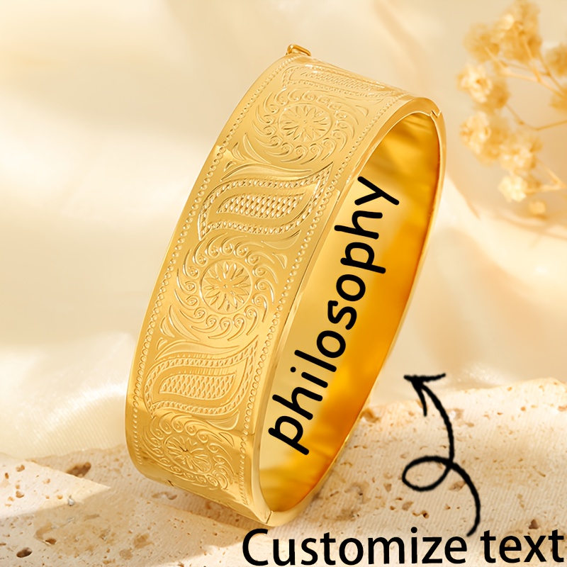 Personalized Floral Engraved Bangle, Thoughtful Gift