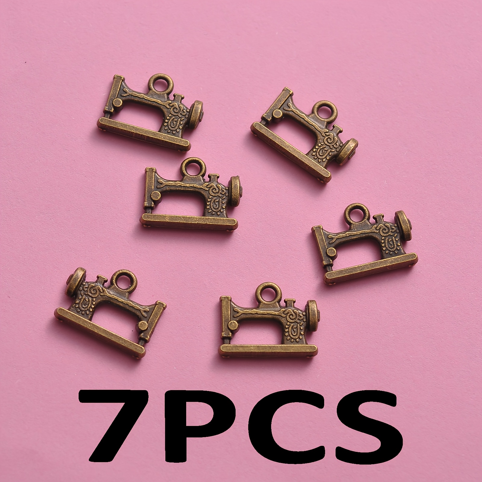 TEMU 7 pezzi Ciondolo Mini Macchina da Cucire Vintage Accessori Fai da Te, Forniture per Artigianato a Tema Nostalgico/Vintage, Ciondoli Universali