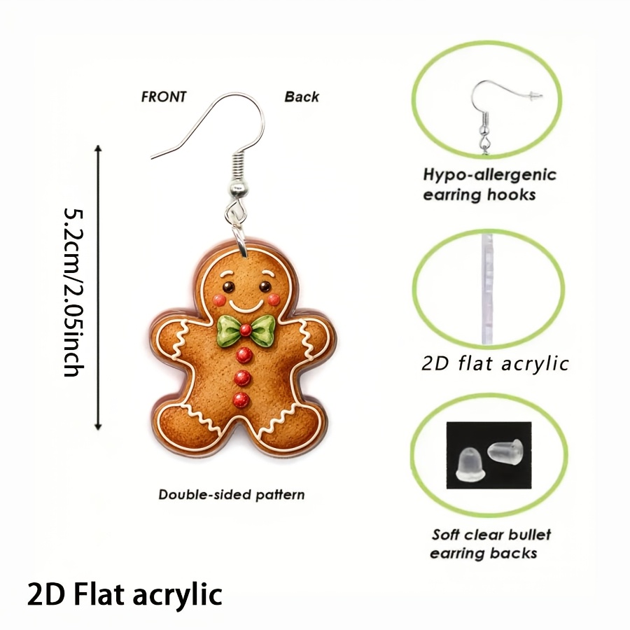 2pcs Christmas Gingerbread Dangle Earrings Set
