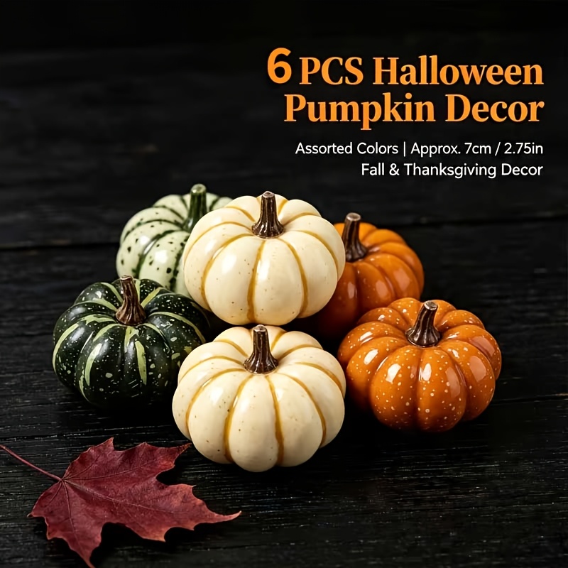 Image of 6 Halloween Pumpkins, Random Colors, Metal Crackle Pumpkins, Suitable For Halloween, Thanksgiving, Autumn Home Tabletop, Indoor And Outdoor Decoration