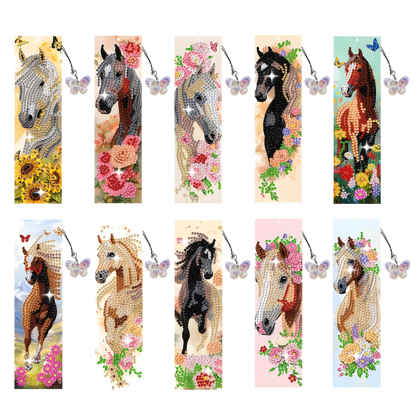 TEMU 10pcs 5d Diamond Painting Bookmarks & Floral Patterns, Irregular & Round Crystal Bookmarks With 5d , Vibrant Colors & Intricate Designs -