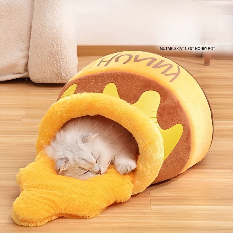 1pc honey pot shaped cat bed cozy winter warm pet bed with removable washable thick pp pads contemporary style durable soft cat nest for indoor cats perfect gift for pet lovers Product details 5