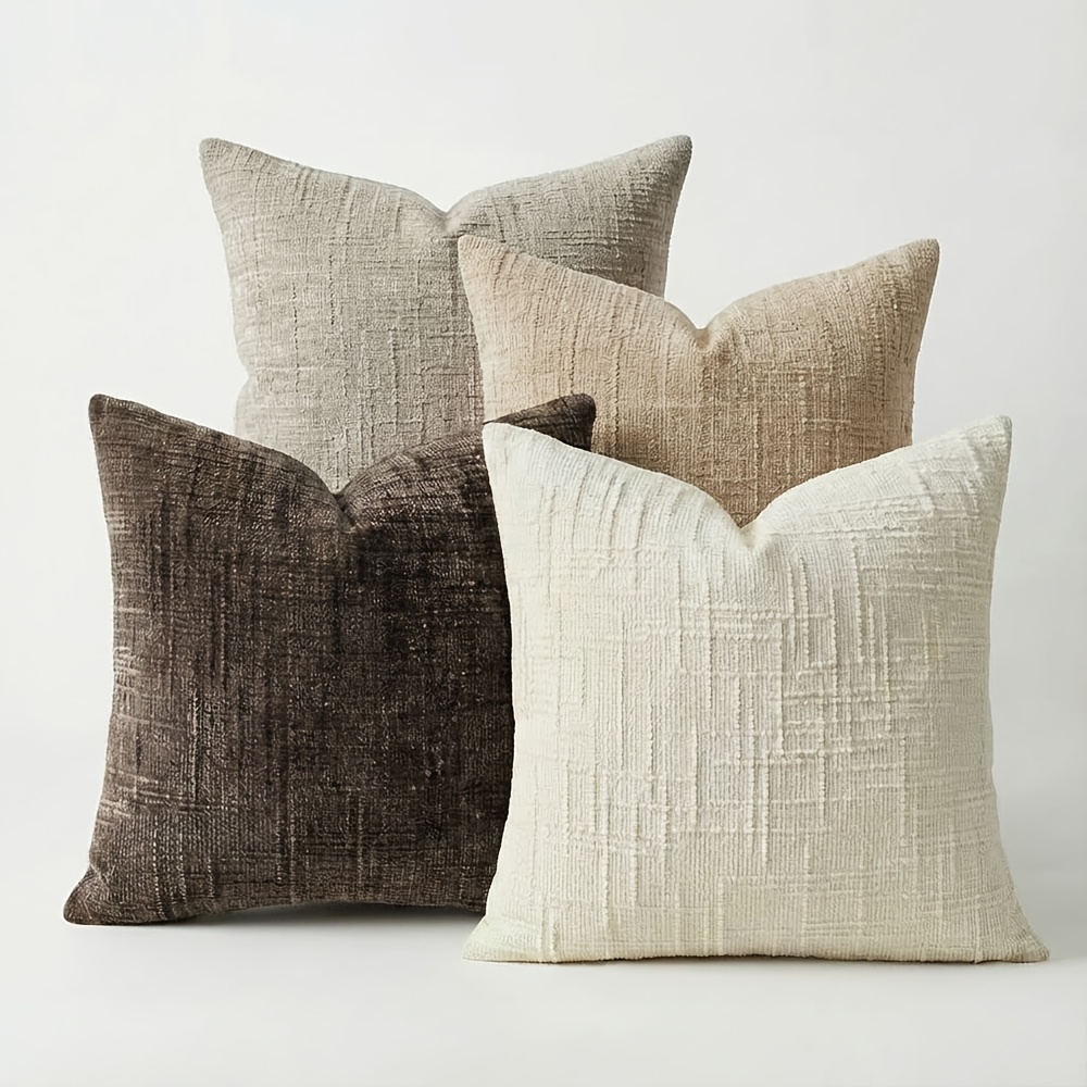 E-shop 4er-Set, Boho Weiche Chenille Texturierte Dekorative Wohnkissenbezüge, 18In X 18In, Rustikale Akzent Einfarbige Kissenbezüge, Geeignet für