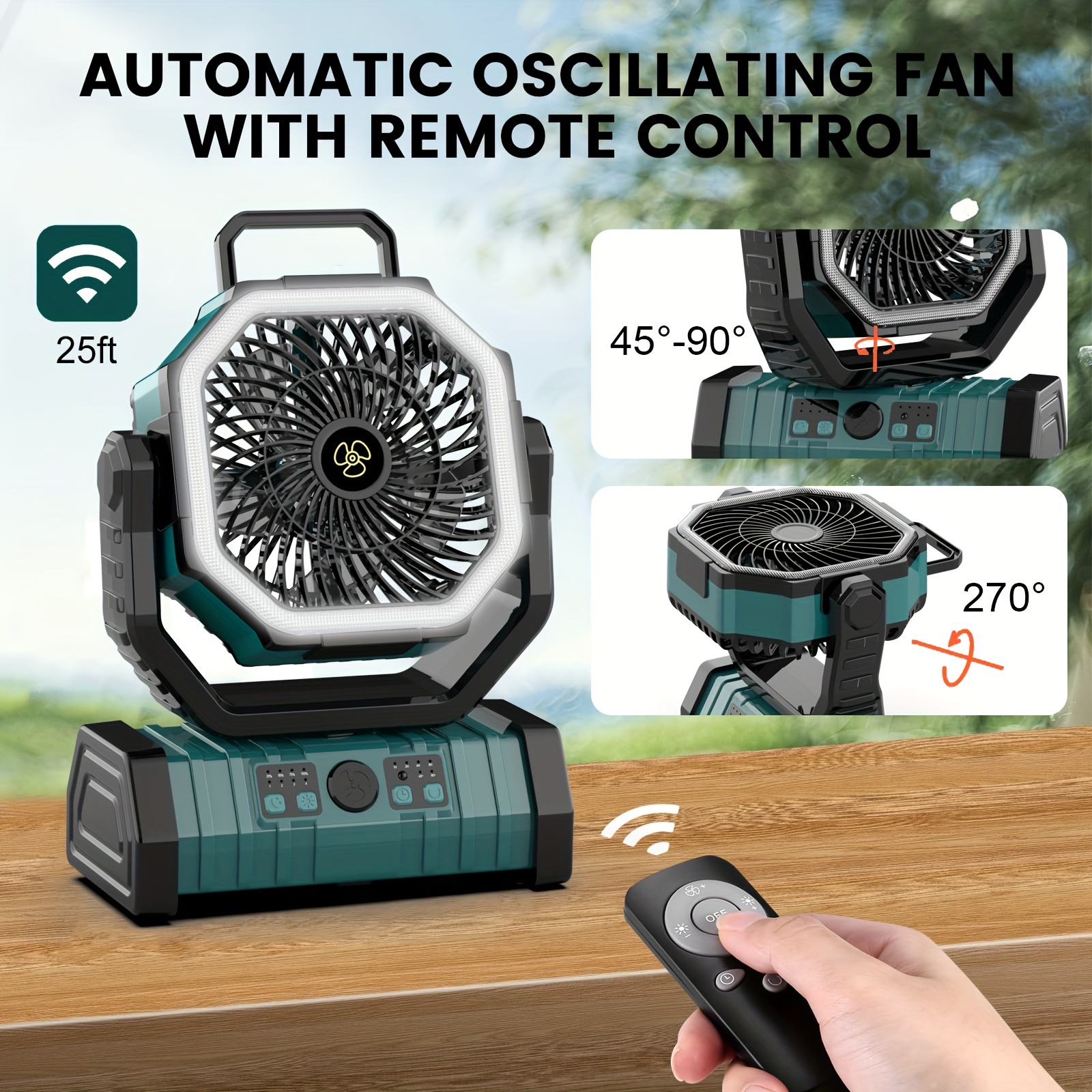 portable usb fan with remote control 20000mah battery dual use indoor outdoor camping tent fan with led light abs material 180 swivel rechargeable lithium battery key control home kitchen heating cooling appliance details 9